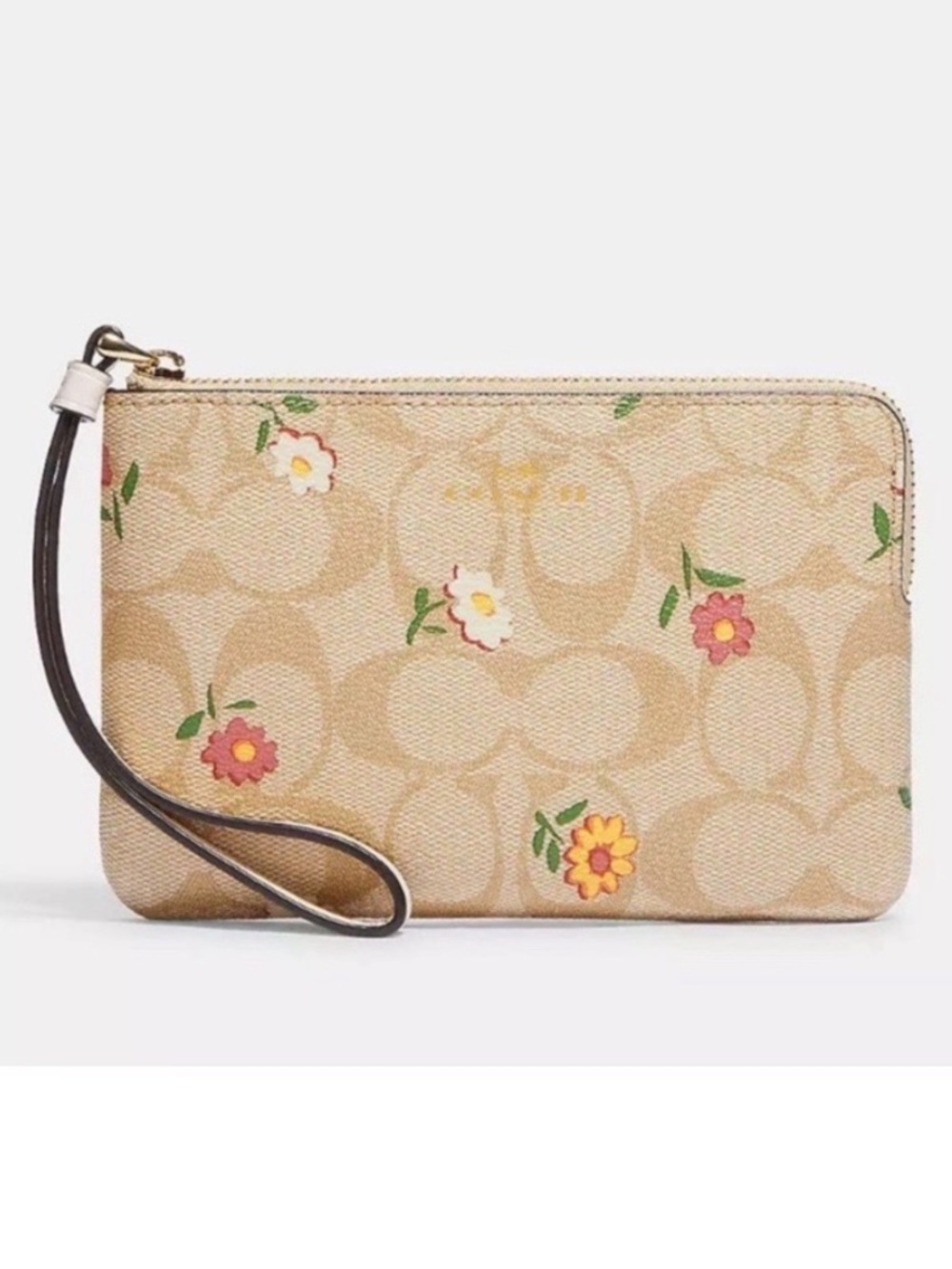 Coach Corner Zip Wristlet with Ditsy Print Signature Coated Canvas